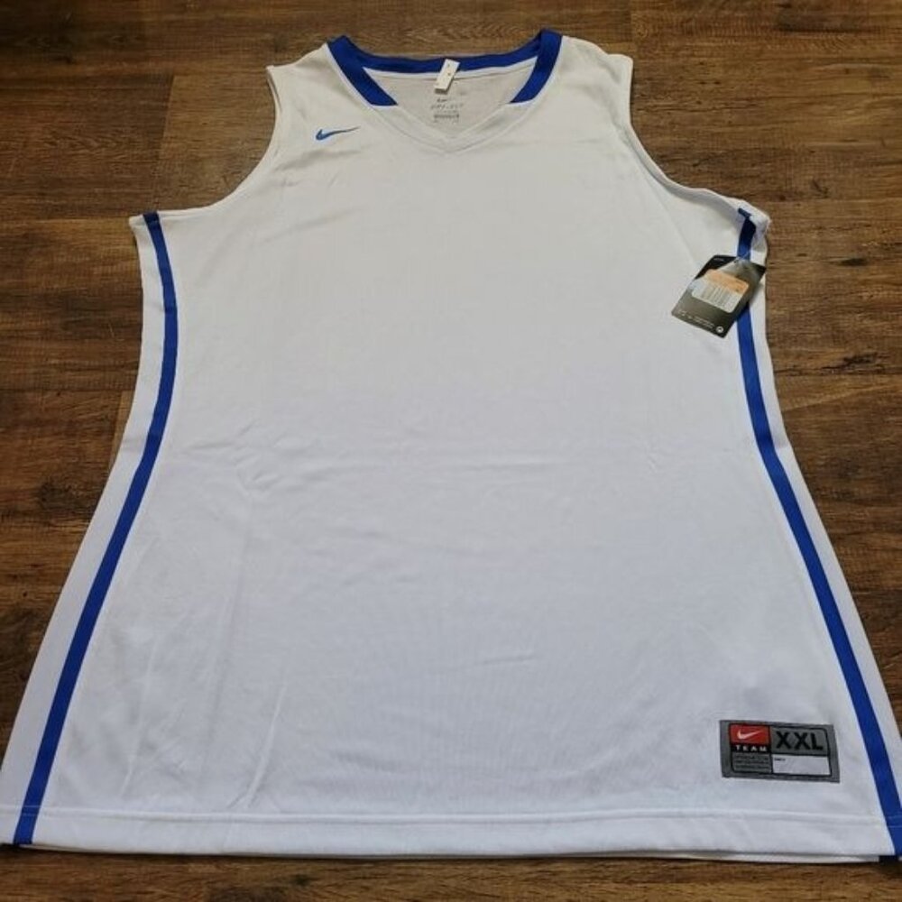 New Women's Nike Basketball Jersey Top XXL 2X White blue